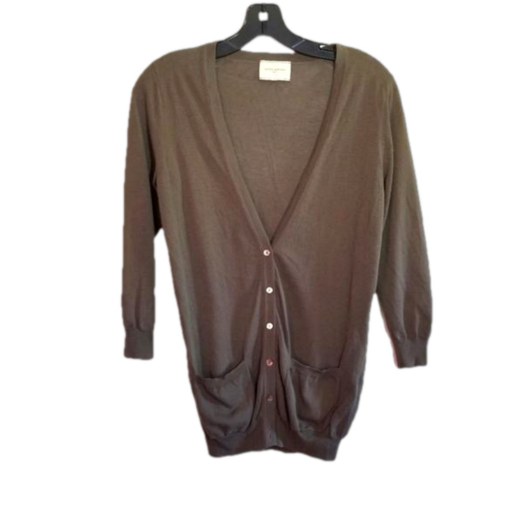 United Arrows Dainty Cardigan Olive Green 3/4 Sleeve Sweater Fine Knit Size XS